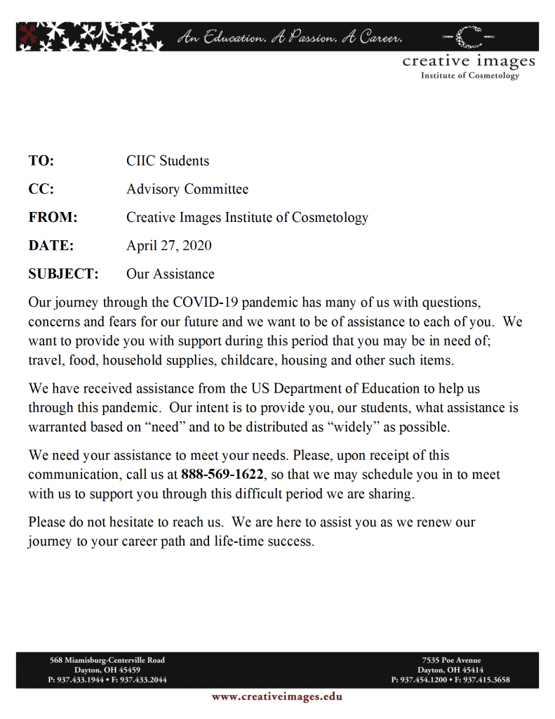 Financial assistance to our students through the Department of Education